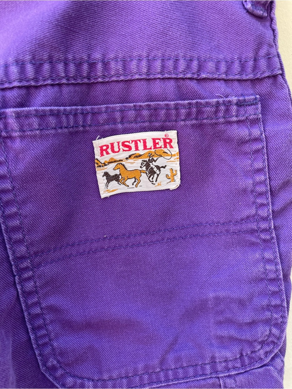Vintage Rustler High-Rise Purple Denim Carpenter Shorts Cutoffs Sz 7 - Picture 6 of 9